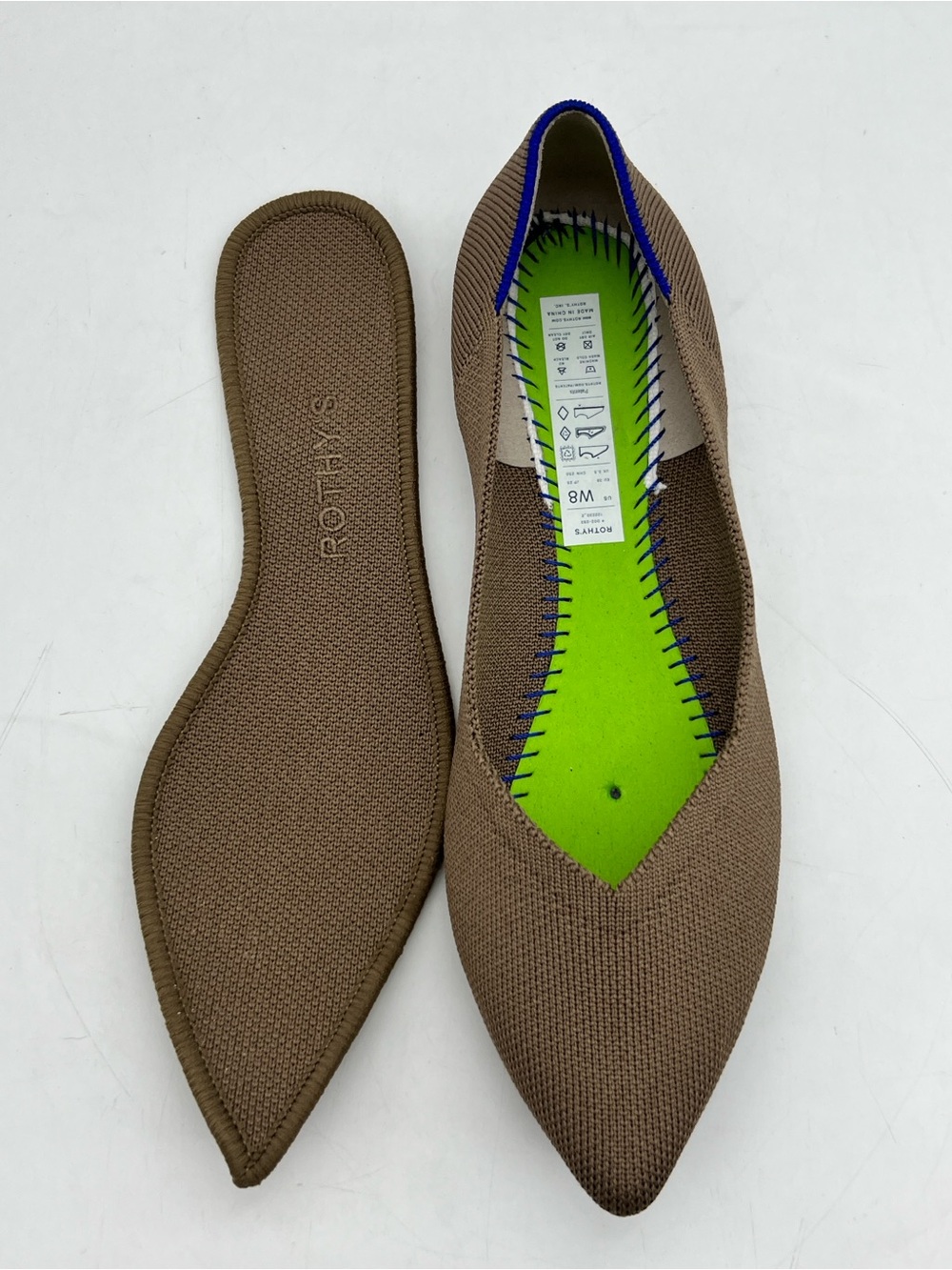 Rothy's Taupe Pointed-Toe Flats with Blue Trim - Picture 9 of 12